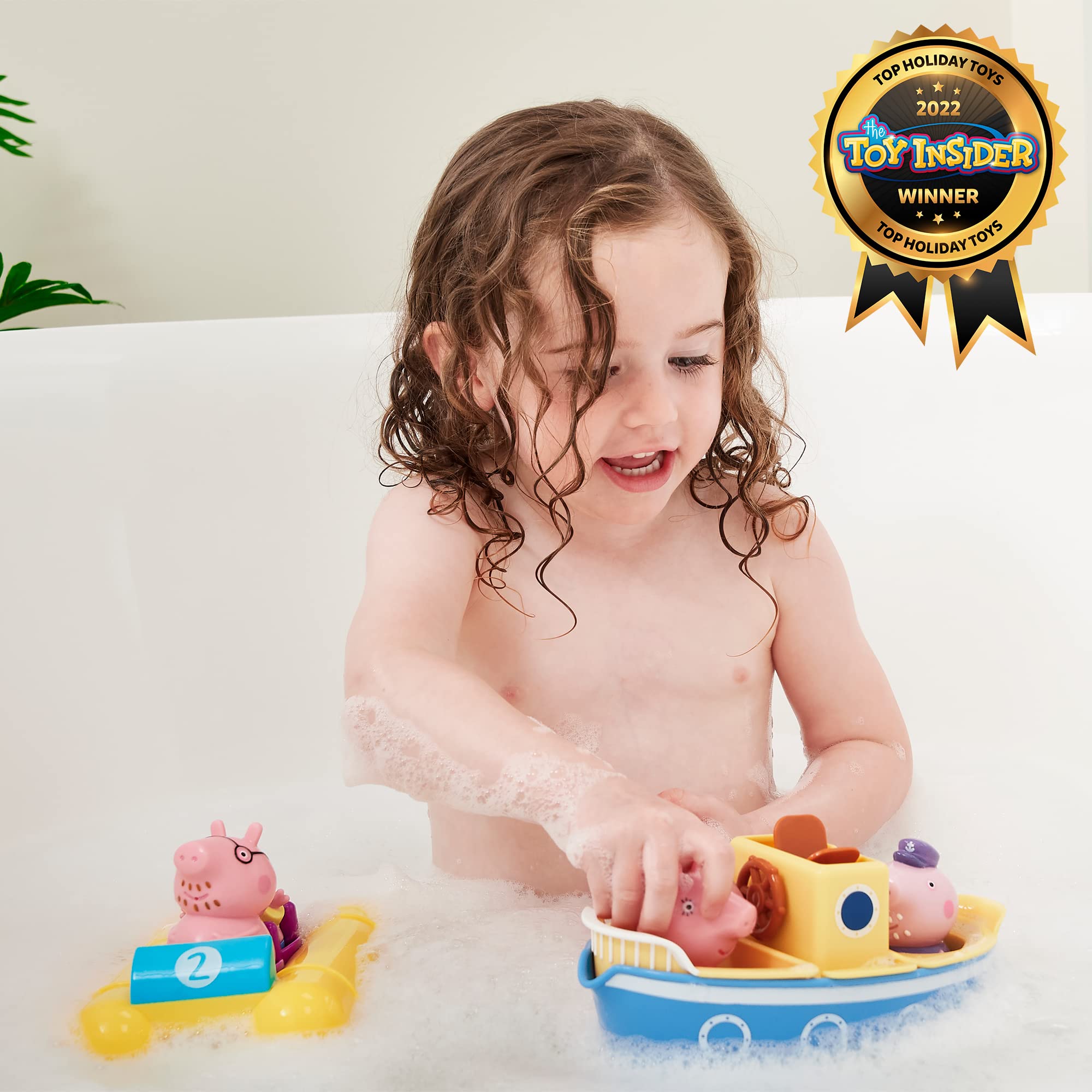 TOMY Toomies Peppa Pig Bath Toys — Peppa’s Boat Adventure Bath Toy Set — Includes Two Boats and 5 Peppa Pig Toy Figures — Baby and Toddler Bath Toys for 18 Months and Up