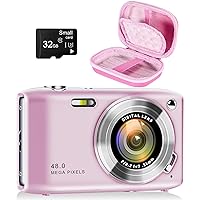 Pink Digital Point and Shoot Camera, Compact Digital Camera with 2.88' IPS Screen 48MP 4K for Photo and Video, Beginner Camera for Teens with Protective Case for Digital Camera