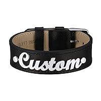 FindChic Custom Name Bracelets Personalized for Women Girls Black Genuine Leather Wristband 18K Gold Plated Initial Letter Charms with Figaro Chain Jewelry, with Gift Box