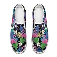 Colorful Flamingos Pattern Design Apparel Women's Slip on Canvas Non Slip Shoes for Women Skate Sneakers (Slip-On)