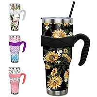40 oz Tumbler with Handle and Straw Leak Proof 40 oz Sunflower Cup Insulated Stainless Steel Coffee Travel Mug Slim 40oz Sunflower Tumbler with Handle Sunflower Gift for Women