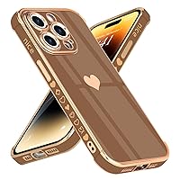 for iPhone 14 Pro Case for Women Girls 6.1 Inch, Cute Gold Heart Pattern Slim Soft TPU Silicone [Shockproof Bumper] Protective [Scratch Resistant] Girly Phone Case for iPhone 14 Pro-Brown