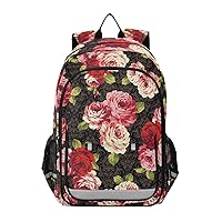 ALAZA Pink Rose Flower Floral Paisley Laptop Backpack Purse for Women Men Travel Bag Casual Daypack with Compartment & Multiple Pockets