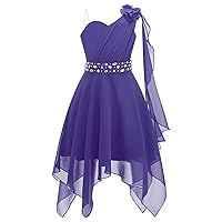 CHICTRY Girls One Shoulder 3D Applique Chiffon Dress Prom Party Wedding Flower Girls High Low Dress Purple 8 Years