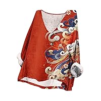 Women's Scoop Neck Floral Shirts Summer Casual Long Sleeve Plus Size Tee Tops Oversized Fashion Streetwear Blouses