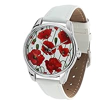 ZIZ Poppy Flower Watch Unisex Wrist Watch, Quartz Analog Watch with Leather Band