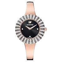 Swarovski Crystal Rose Women's Watch with Rose Gold-Plated Case and Metal Strap, Black Dial and Black and White Crystal Pavé