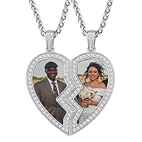 Custom4U Personalized BFF Photo Necklace Copper Custom Couple Broken Heart Pendant with Picture Gift for Best Friends Forever (Gift Box)
