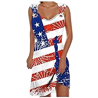 joysale Women Beach Long Dress Stripe Sleeveless Backless Maxi Dresses Casual Camisole Patriotic Party Dress