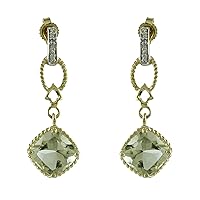 Carillon Stunning Green Amethyst Natural Gemstone Cushion Shape Drop Dangle Engagement Earrings 925 Sterling Silver Jewelry | Yellow Gold Plated