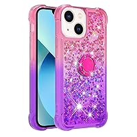 Shockproof Case for iPhone 14 Plus,Glitter Shine Diamond Gradient Color Quicksand Transparent TPU Cover with Rotating Ring Kickstand