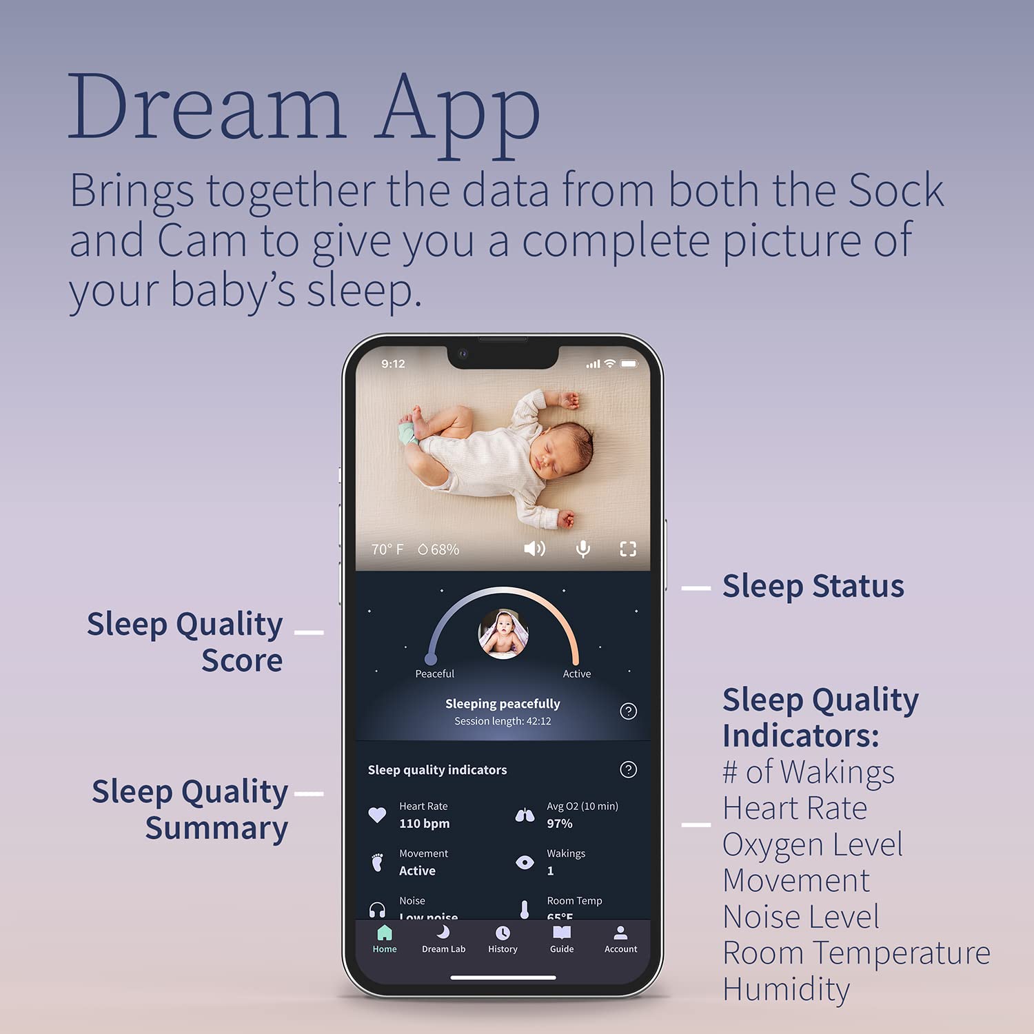 Owlet Dream Duo Smart Baby Monitor - HD Video Monitor with Camera and Dream Sock: Only Baby Monitor to Track Heart Rate and Average Oxygen as Sleep Quality Indicators - Dusty Rose