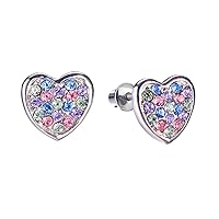 Screw Back Multicolored Heart Stud Hypoallergenic Earrings for Kids, Baby, Toddler, Little Girls with Surgical Steel Post for Ultra Sensitive Ears with Secure Safety Screwback