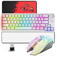 ZIYOU LANG T50 Wireless Gaming Keyboard and Mouse Combo with Ergonomic Wrist Rest Chroma LED Backlit 64Key Rechargeable 4000mAh Battery Anti-ghosting Media Knob for Mac PC Gamer(White Mix)