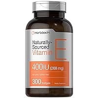 Horbaach Vitamin E Softgel Capsules | 400 iu | 268mg | 300 Count | Non-GMO and Gluten Free Naturally-Sourced Formula | D-Alpha Tocopherol