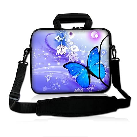 icolor 14" 15" Laptop Carrying Bag Case Sleeve 14.1" 14.2" 15.4" 15.6 Inch Neoprene Shoulder Messenger Bag Case Cover Pouch Holder Pocket-Blue Butterfly