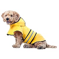 Fashion Pet Dog Raincoat For Small Dogs |Dog Rain Jacket With Hood |Dog Rain Poncho |100% Polyester |Water Proof |Yellow w/ Grey Reflective Stripe |Perfect Rain Gear For Your Pet! by Ethical Pet