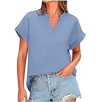 Women Casual V Neck Tunic Shirt Lightweight Soft Tee Shirt Fashion Short Sleeve T-Shirt Lounge Summer Clothes 2024