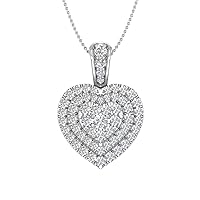 FINEROCK 1/2 Carat Diamond Heart Pendant Necklace in 14K Solid Gold (Silver Chain Included)