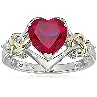 Amazon Collection Sterling Silver and 14k Yellow Gold Diamond and Heart Shaped Created Ruby Ring