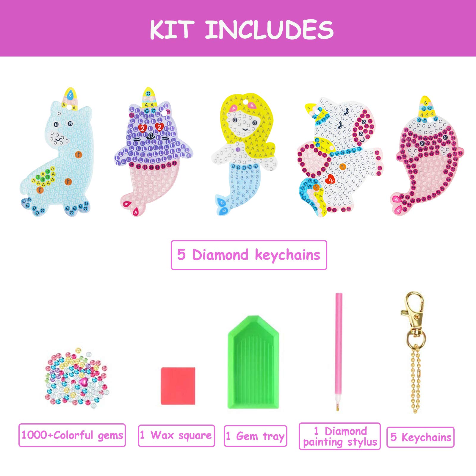 Arts and Crafts for Kids Ages 8-12 - Diamond Painting Kits for Kids - Make Your Own Gem Art Keychains by Number - DIY Birthday Gifts Thanksgiving Christmas Crafts for Girls Boys Ages 3-5 4-6 6-8 10-12