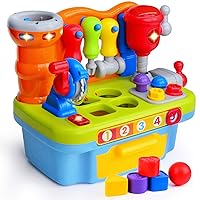 Musical Learning Workbench Toddler Toys for Boys Girls Kid Baby Early Education Toys for 1 2 3 4 Years Old Construction Workbench Pretend Play Sound Effect Light Shape Sorter Tool Birthday Gift