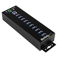 StarTech.com 10-Port USB 3.0 Hub with Power Adapter - Metal Industrial USB-A Hub with ESD & 350W Surge Protection - Din/Wall/Desk Mountable - High Speed USB 3.0 (5Gbps) - (5Gbps) Hub (HB30A10AME)