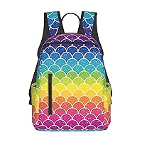 Rainbow Fish Scale Print Large-Capacity Backpack, Simple And Lightweight Casual Backpack, Travel Backpacks