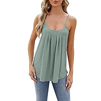Tank Tops Spaghetti Strap Camisoles Eyelet Embroidery Curved Hem Flowy Blouse Summer Tanks for Women 2024 Trendy
