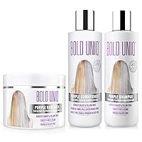 Bold Uniq Purple Shampoo, Conditioner & Mask Bundle. Eliminates Brassy Yellow tones. Lightens Blonde, Platinum, Ash, Silver & Grays. Paraben & Sulfate Free. Vegan & Cruelty Free.