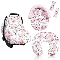 Baby Carseat Headrest & Strap Cover, Nursing Pillow Cover, Carseat Cover for Girls, Pink Floral