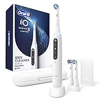 Oral-B iO Series 5 Limited Rechargeable Electric Powered Toothbrush, White with 3 Brush Heads and Travel Case - Visible Pressure Sensor to Protect Gums - 5 Cleaning Modes - 2 Minute Timer