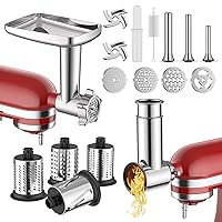 Meat Grinder & Stainless Steel Slicer Shredder Attachment for KitchenAid Stand Mixer, Includes Metal Food Grinder Attachment with Sausage Stuffer Tubes and Salad Machine Accessory by InnoMoon