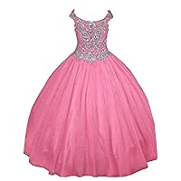 HuaMei Girls Tulle Scoop Crystals Girls Pageant Dresses Floor Length