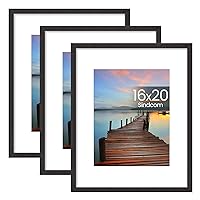 16x20 Poster Frame 3 Pack, Picture Frames with Detachable Mat for 11x14 Prints, Horizontal and Vertical Hanging Hooks for Wall Mounting, Charcoal Gray Photo Frame for Gallery Home Décor