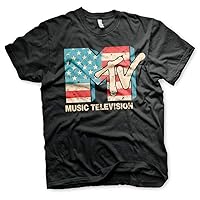 MTV Officially Licensed Distressed USA-Flag Mens T-Shirt (Black)