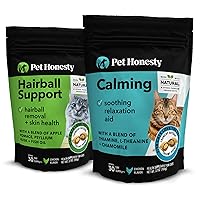 Pet Honesty Cat Hairball Support + Cat Calming Dual Texture Chew Supplement Bundle - Cat Hairball Solution, Supports Skin & Coat and Digestion, Helps Reduce Stress and Cat Anxiety Relief