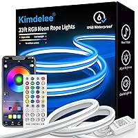 33ft Neon Rope Lights, RGB IP68 Waterproof Flexible LED Strip Lights, Neon Lights with App Remote for Wall, Bedroom, Outdoors, Pool