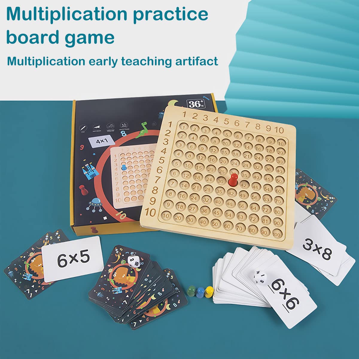 HOTBEST Wooden Math Multiplication Board Montessori Children Counting Toy Educational Multiplication Board Game Wooden Math Blocks Board for Toddlers Kids Over 3 Years Old