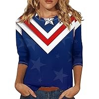Womens Patriotic Graphic Tees Summer 4Th of July Tops 3/4 Sleeve Crewneck Sweatshirts Shirts Fourth of July Blouses