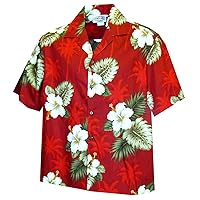 Pacific Legend Womens White Hibiscus Monstera Camp Shirt Red XL