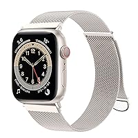CAERMA Watch Band for Apple Watch, 38mm 40mm 41mm 42mm 44mm 45mm 49mm, Unisex, Breathable, Stainless Steel Mesh Strap, Strong Magnetic Clasp, Adjustable Length, Compatible with Apple Watch Series Ultra/SE2/SE/8/7/6/5/4/3/2/1 (42mm/44mm/45mm, Starlight)