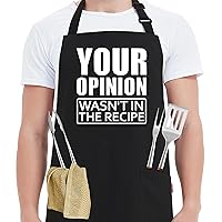 Grill Aprons for Men Funny - Your Opinion Wasn’t in the Recipe - Men’s Kitchen Chef Cooking Grilling BBQ Apron with 2 Pockets - Birthday Fathers Day Christmas Gifts for Dad, Husband