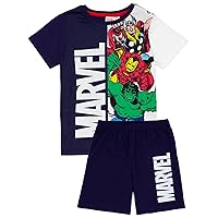 Marvel Boys Pyjama Set | Kids Multicoloured Short Sleeve T-Shirt & Shorts PJs Outfit Bundle | Comic Movie Superhero Pajamas