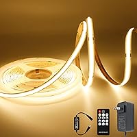 COB LED Strip Light Warm White, High Bright LED Strips with 2400LEDs, RF Remote and UL Power Supply, 3000K Dimmable LED Lights for Bedroom, Kitchen, DIY Home Decoration