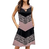 Sundresses for Women,Womens Casual Geometric Print Hollow Out Sleeveless Summer Dresses Flowy Tank Dress with Pockets