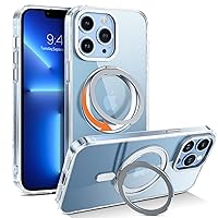 YINLAI Case for iPhone 13 Pro Max 6.7-Inch, Magnetic [Compatible with Magsafe] with 360° Rotatable Ring Holder Invisible Kickstand Slim Transparent Men Women Shockproof Protective Phone Cover, Clear