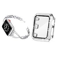 Secbolt 40mm Silver Bling Case with Screen Protector and Silver X-link Band for Apple Watch 40mm iWatch SE Series 6/5/4