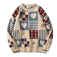 Ugly Sweaters for Couples Round Neck Printed Funny Graphic Ribbed Knitted Pullover Casual Loose Couples Sweatshirts