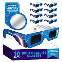 Solar Eclipse Glasses Approved 2024, (10 Pack) CE and ISO Certified Solar Eclipse Observation Glasses, Safe Shades for Direct Sun Viewing, Bonus Smartphone Photo Filter Lens, Blue Stars Design